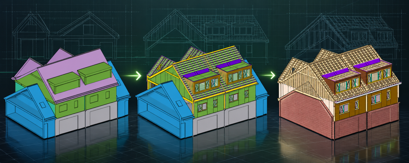 Houtconstructiemodel opnieuw opgebouwd van Cadwork naar Tekla Structures